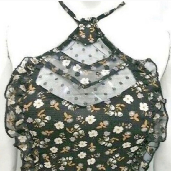 Gianni Bini Halter Floral 🆕 Mesh Ruffle Dress - Picture 2 of 4